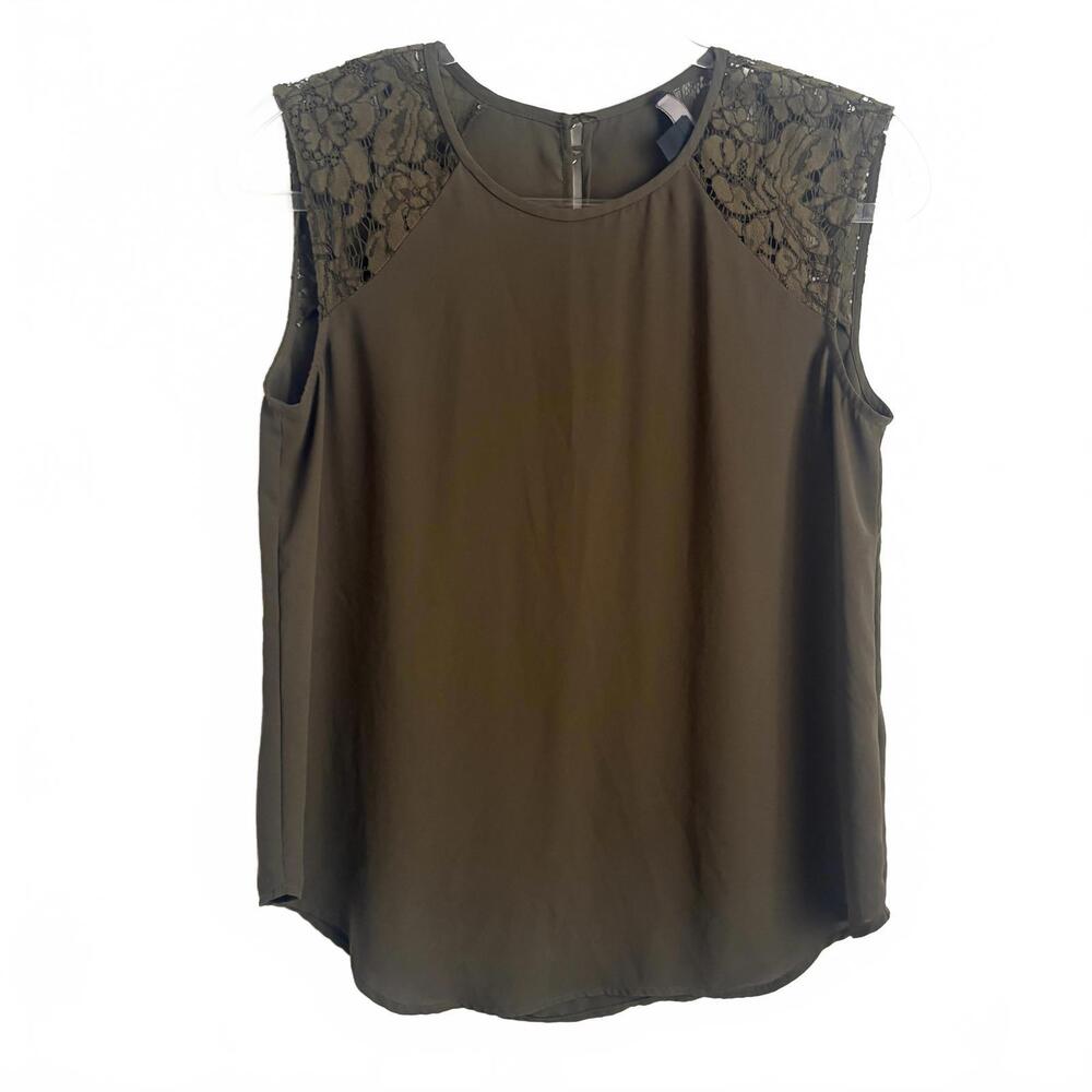 J.Crew | Women’s Sleeveless Top Blouse Lace Shoulders Dark Olive Size 4